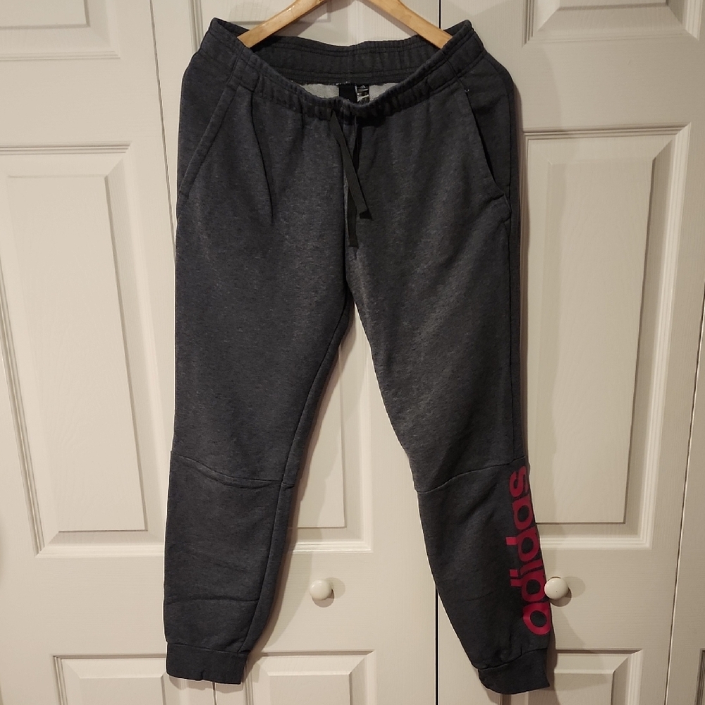 Adidas Dark Gray Sweatpants with Pink Logo